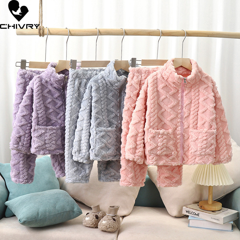 Winter Clothing Toddler - ชุดเสื้อผ้าเด็กแบบใหม่ชุดนอนผ้าสักหลาดอุ่นหนาแบบซิปคอตั้งพื้นชุดนอนเด็กหญิงเด็กชายสำหรับเด็กชุดนอนทารกฤดูหนาว