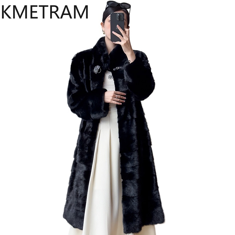 Quality Winter Clothing Jacket - จริงทั้ง Mink FUR Coat ผู้หญิงหรูหราสีดํายาวเสื้อขนสัตว์คุณภาพสูงฤดูหนาวเสื้อผ้าผู้หญิง Furry