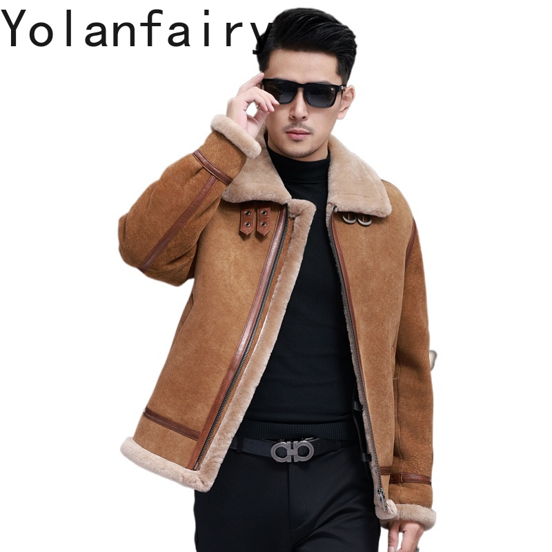 Quality Winter Clothing Jacket - YOLANFAIRY เสื้อแจ็คเก็ตหนังแกะแท้คุณภาพสูงสำหรับผู้ชาย เสื้อโค้ทขนสัตว์แท้สำหรับฤดูหนาว เสื้อผ้าแฟชั่นสำหรับผู้ชาย