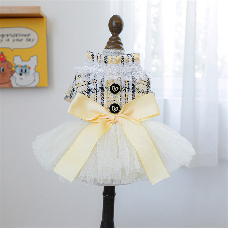 Winter Clothing In French - ริบบิ้นสีเหลืองชุดสําหรับสุนัข Sweet Dream เจ้าหญิงฤดูใบไม้ร่วงสัตว์เลี้ยงกระโปรง French Bulldog