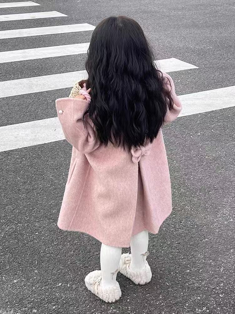 Winter Clothing Toddler - เสื้อแจ็คเก็ตแฟชั่นเด็กผู้หญิงสำหรับฤดูใบไม้ร่วงและฤดูหนาว น่ารัก ทรงโอเวอร์ไซส์ สีชมพู ผ้าทวีด ผ้าขนสัตว์สองด้าน