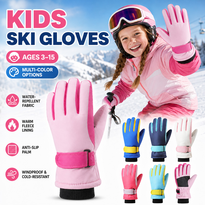 Waterproof Mitten Ski - ถุงมือสกีฤดูหนาวสำหรับเด็กกันน้ำกันลมถุงมือหิมะสำหรับเด็กชายหญิงซับขนแกะอุ่นกีฬาถุงมือ 3-15Y