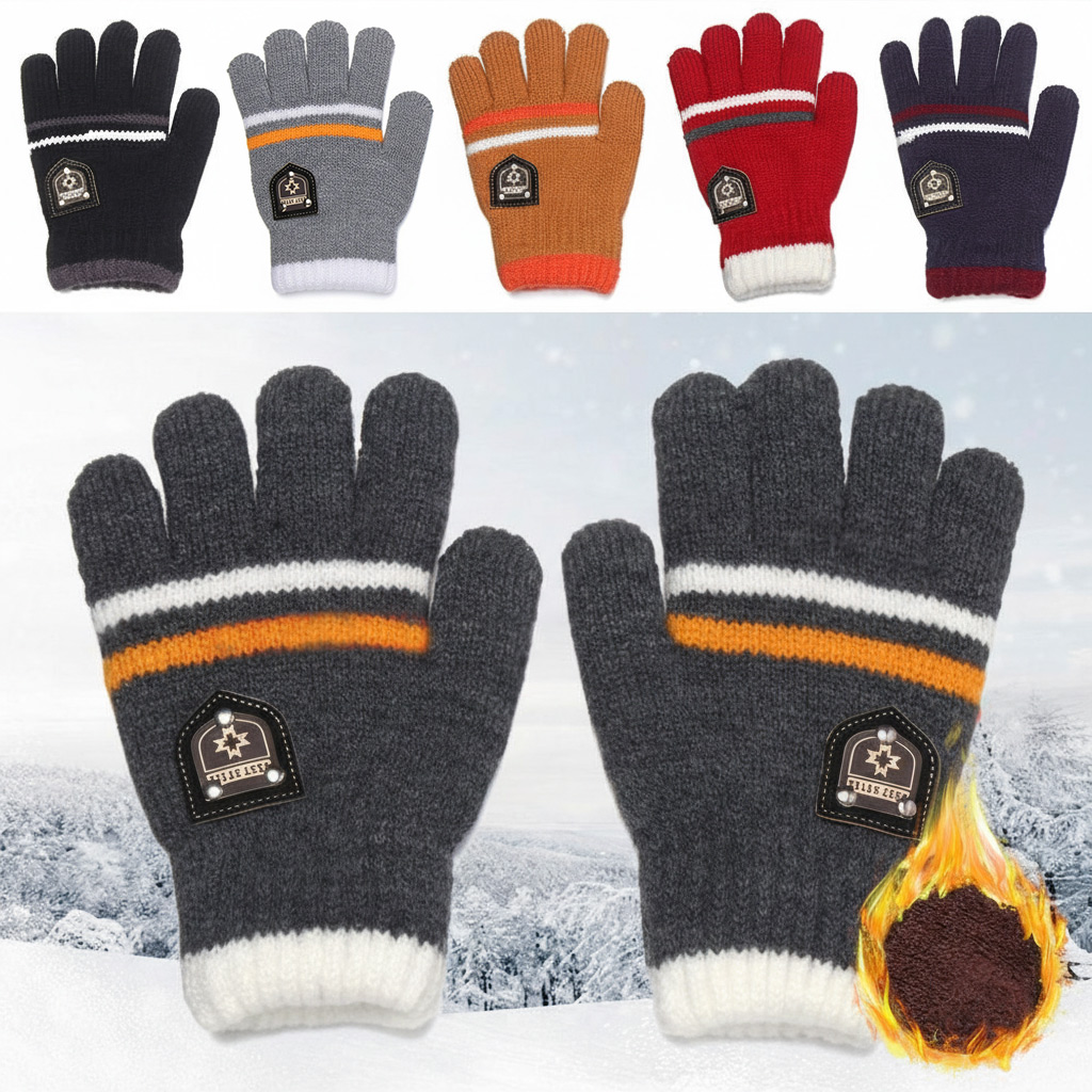 Waterproof Mitten Ski - ถุงมือเด็ก ถุงมือฤดูหนาวแบบเต็มนิ้ว ถุงมือถักนุ่มสำหรับเด็ก อายุ 6-12 ปี