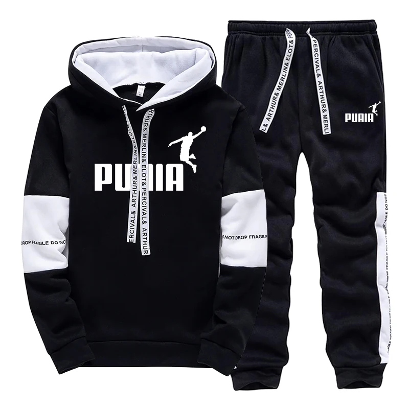 Winter Clothing Sale - ชุดวอร์มขายดีสำหรับผู้ชาย เสื้อฮู้ดลำลองสำหรับกีฬาและวิ่งจ๊อกกิ้ง เสื้อผ้าผู้ชายสีดำขาวคลาสสิก เสื้อฮู้ดเดี่ยวพร้อมกางเกง
