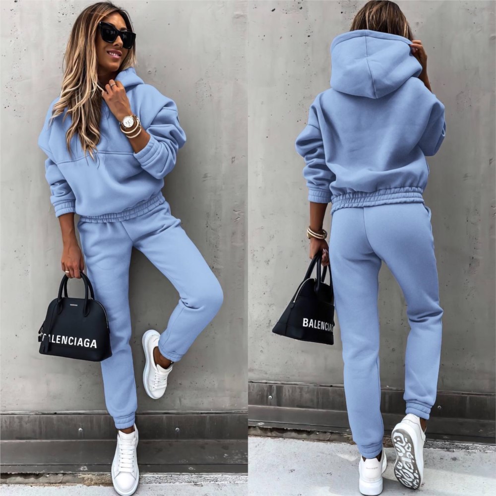 Winter Clothing Sales - ฤดูใบไม้ร่วงฤดูหนาวใหม่สีทึบแขนยาวHoodieผู้หญิงชุดลําลองแฟชั่นหลวมกีฬาHoodie + กางเกงเท้าขนาดเล็ก 2 ชิ้นชุด