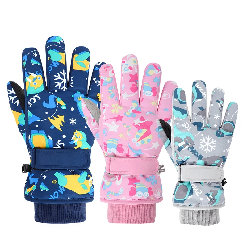 Waterproof Mitten Ski - ถุงมือสกีเด็กฤดูหนาว ถุงมือเด็กกันน้ำแบบหนา ถุงมือสโนว์บอร์ด ขี่หิมะ ถุงมือเด็กฤดูหนาวสำหรับเด็กชายและเด็กหญิง อายุ