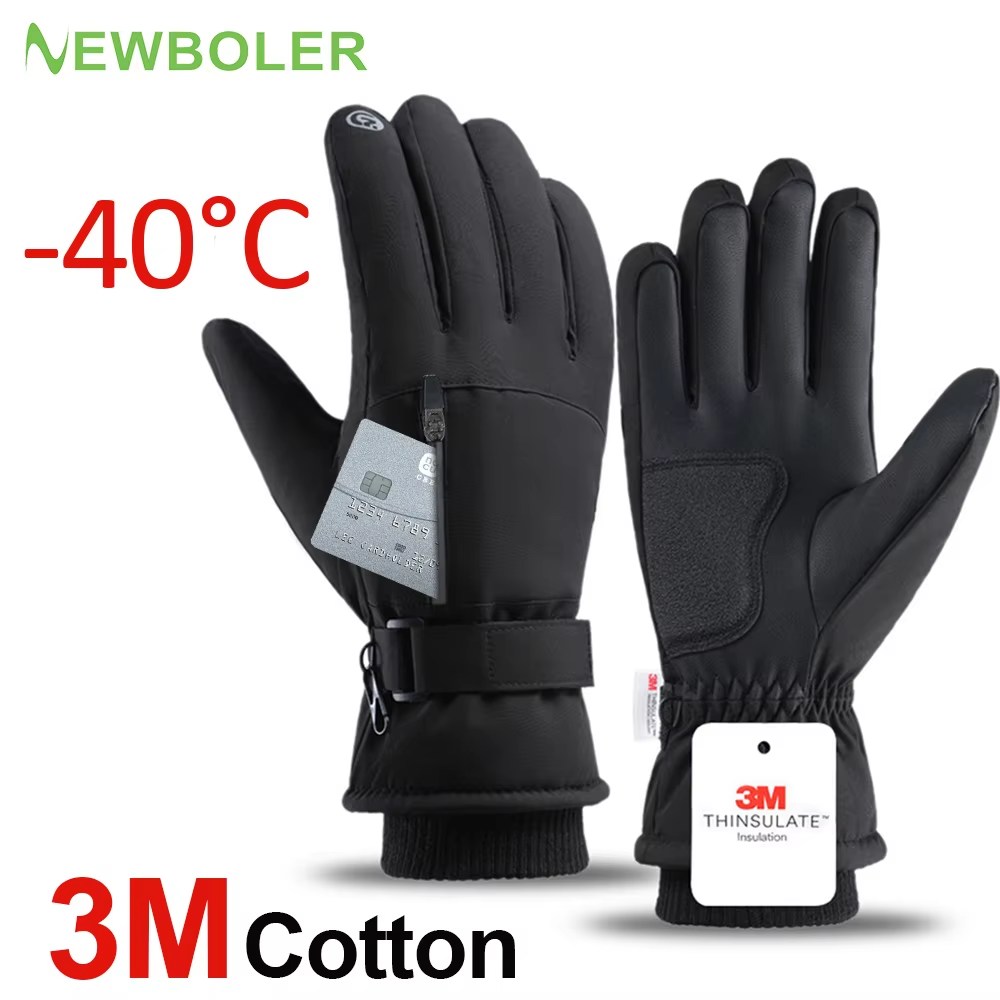 Waterproof Mitten Ski - ผู้ชายฤดูหนาวถุงมือขี่จักรยานกันน้ํากีฬากลางแจ้งวิ่งรถจักรยานยนต์สกีหน้าจอสัมผัสถุงมือขนแกะ Non-SLIP WARM Full Finger