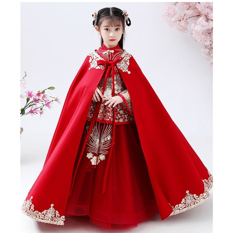Winter Clothing Kids - ชุดฮั่นฝูเด็กผู้หญิง ชุดกี่เพ้า สำหรับเทศกาลตรุษจีน ชุดฤดูหนาว เสื้อคลุมหนา อุ่น