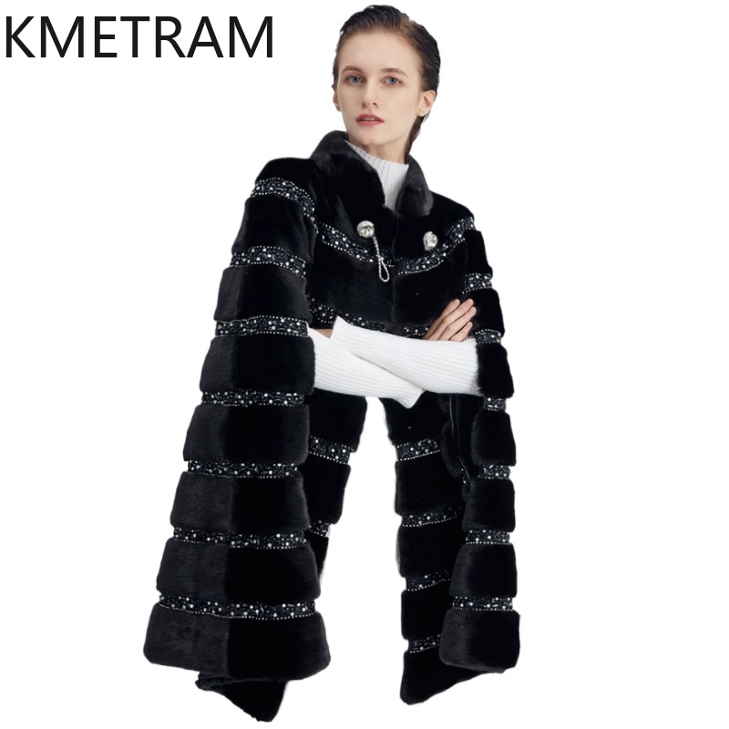 Quality Winter Clothing Jacket - เสื้อแจ็คเก็ตขนมิงค์แท้ 100% สำหรับผู้หญิง หรูหรา สีดำ ผ้าคลุมไหล่ขนสัตว์แท้