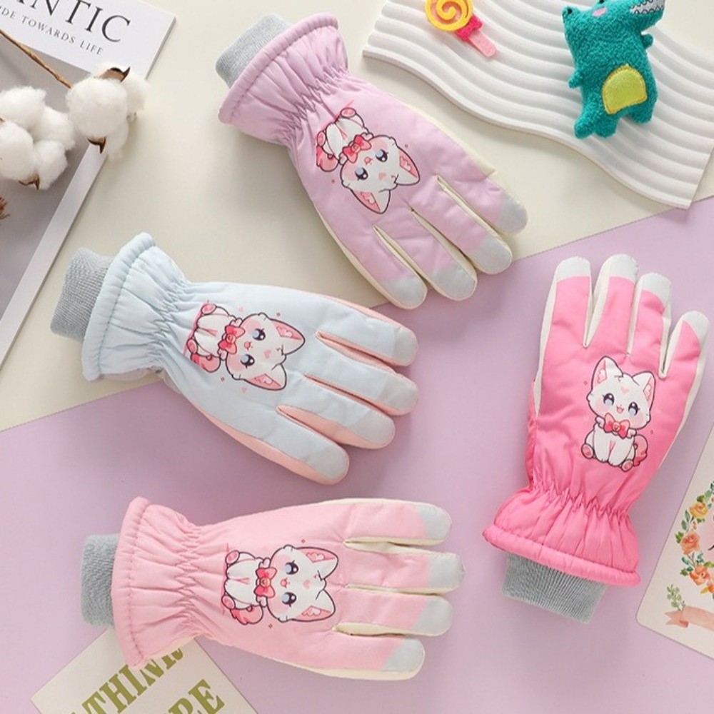 Waterproof Mitten Ski - ใหม่หมีน่ารักถุงมือสกีกันน้ำกันลมถุงมือฤดูหนาวกันความเย็นผ้ากำมะหยี่เต็มนิ้วถุงมือเด็กชายเด็กหญิง
