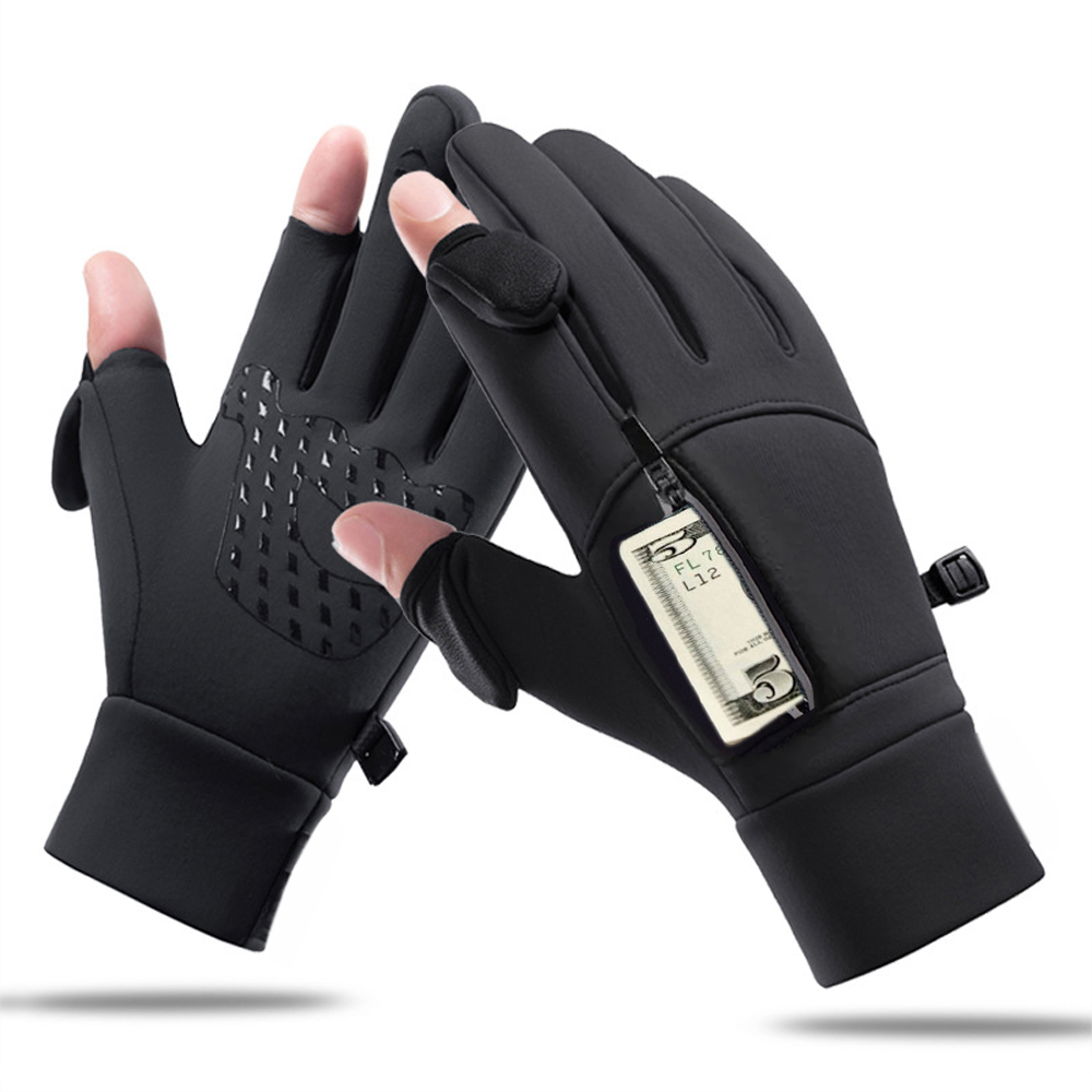 Waterproof Mitten Ski - ถุงมืออุ่นสำหรับฤดูหนาว ถุงมือแบบพลิกเปิดได้สองนิ้ว ถุงมือกันน้ำ กันลม ถุงมือหน้าจอสัมผัส ถุงมือปั่นจักรยาน