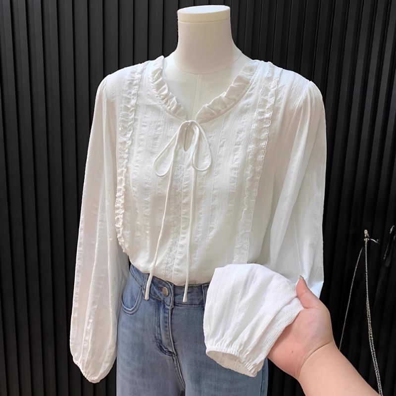Winter Clothing In French - เสื้อผ้าผู้หญิง เสื้อเชิ้ตคอปกผ้าลูกไม้สไตล์ฝรั่งเศสสำหรับผู้หญิง เสื้อแขนยาวสไตล์อ่อนโยน