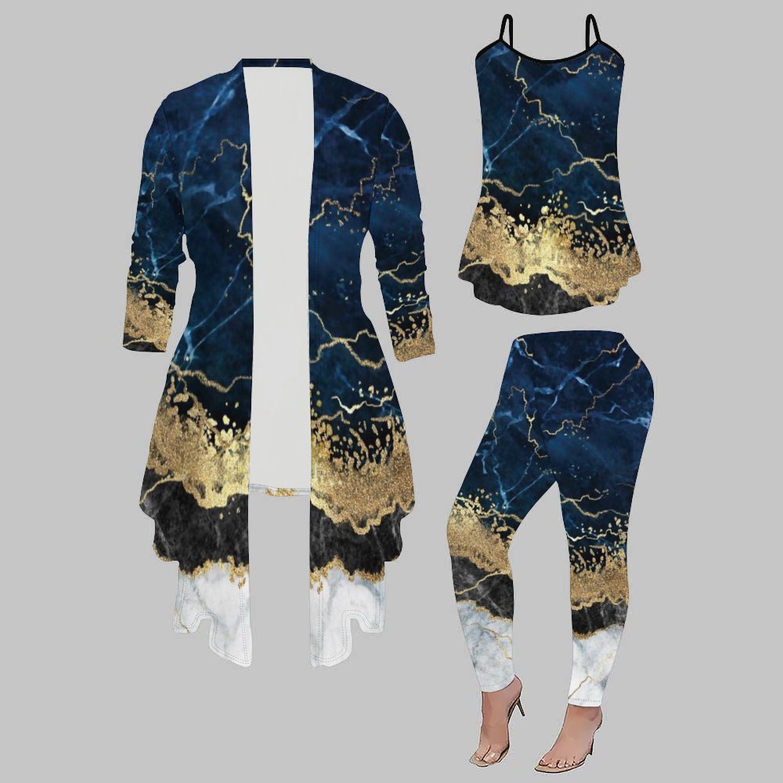 Winter Clothing Clearance - ชุดเซ็ตสามชิ้นแฟชั่นสำหรับผู้หญิง ประกอบด้วยเสื้อโค้ทพิมพ์ลาย เสื้อกั๊กเซ็กซี่ และกางเกงขายาวเข้ารูป สไตล์ลำลองสำหรับฤดูใบไม้ร่วงและฤดูหนาว