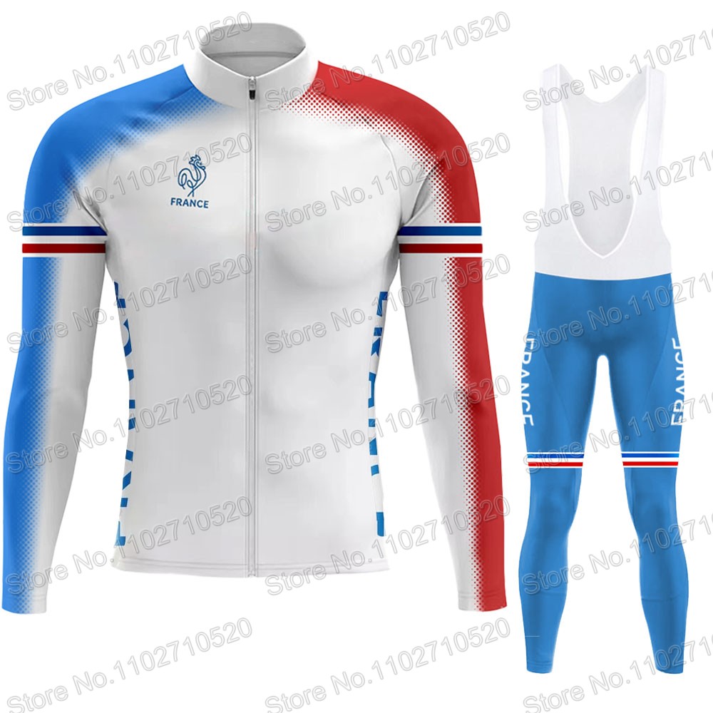 Winter Clothing In French - ทีมชาติฝรั่งเศส 2025 ชุดขี่จักรยานJerseyแขนยาวRetroขี่จักรยานภาษาฝรั่งเศสคําเสื้อผ้าRoad Raceจักรยานเสื้อชุดMTB Maillot