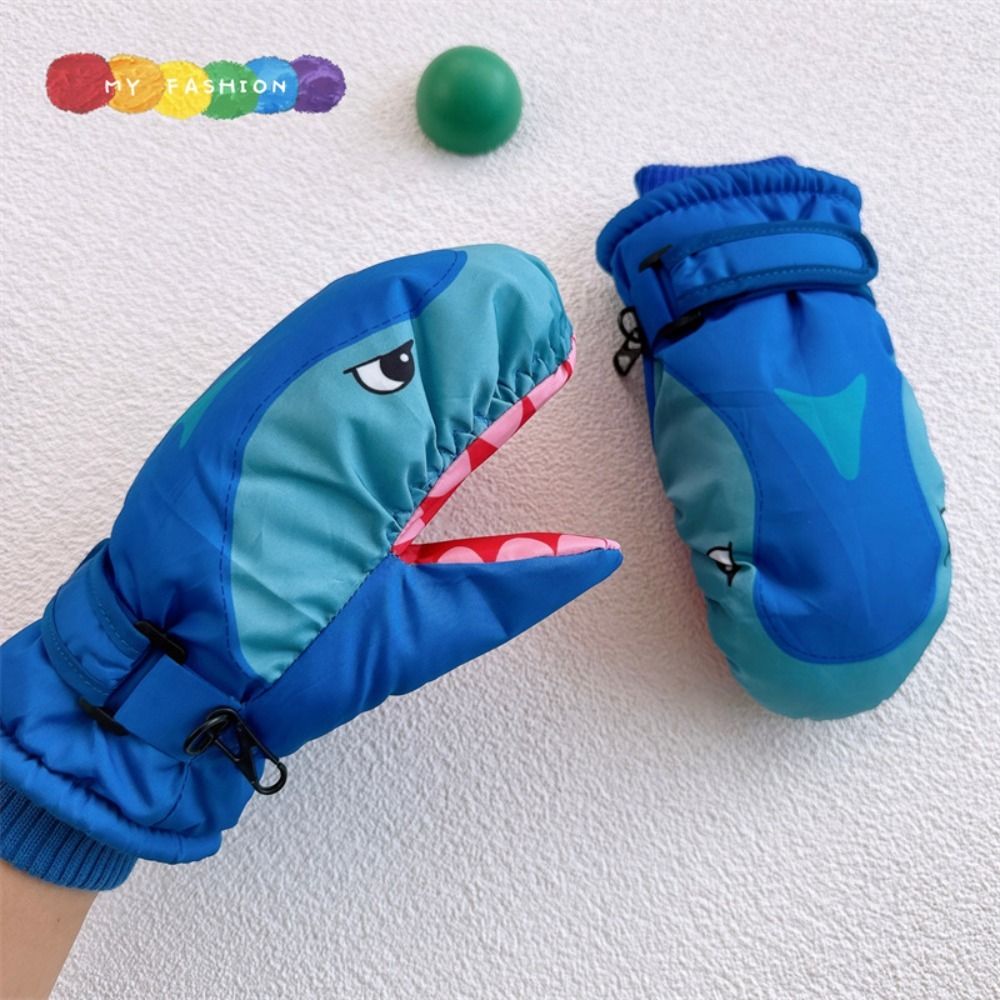 การ์ตูนเด็กถุงมือสกีลายฉลามอบอ - Waterproof Mitten Ski บทวิจารณ์และราคา